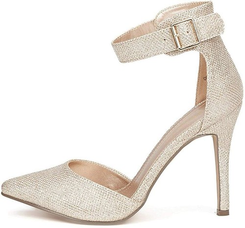 Women D'Orsay High Heel Pump Shoes Ankle Strap Pointed Toe Wedding Dress Shoes - Picture 32 of 87