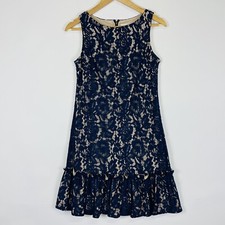 Eliza J Lace Shift Dress Womens 2 Navy Blue Ruffle Coquette Romantic Preppy
