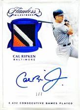📈 1/7 CAL RIPKEN 4CLR PATCH AUTO 📈 2019 FLAWLESS MILESTONES SAPPHIRE SIGNATURE