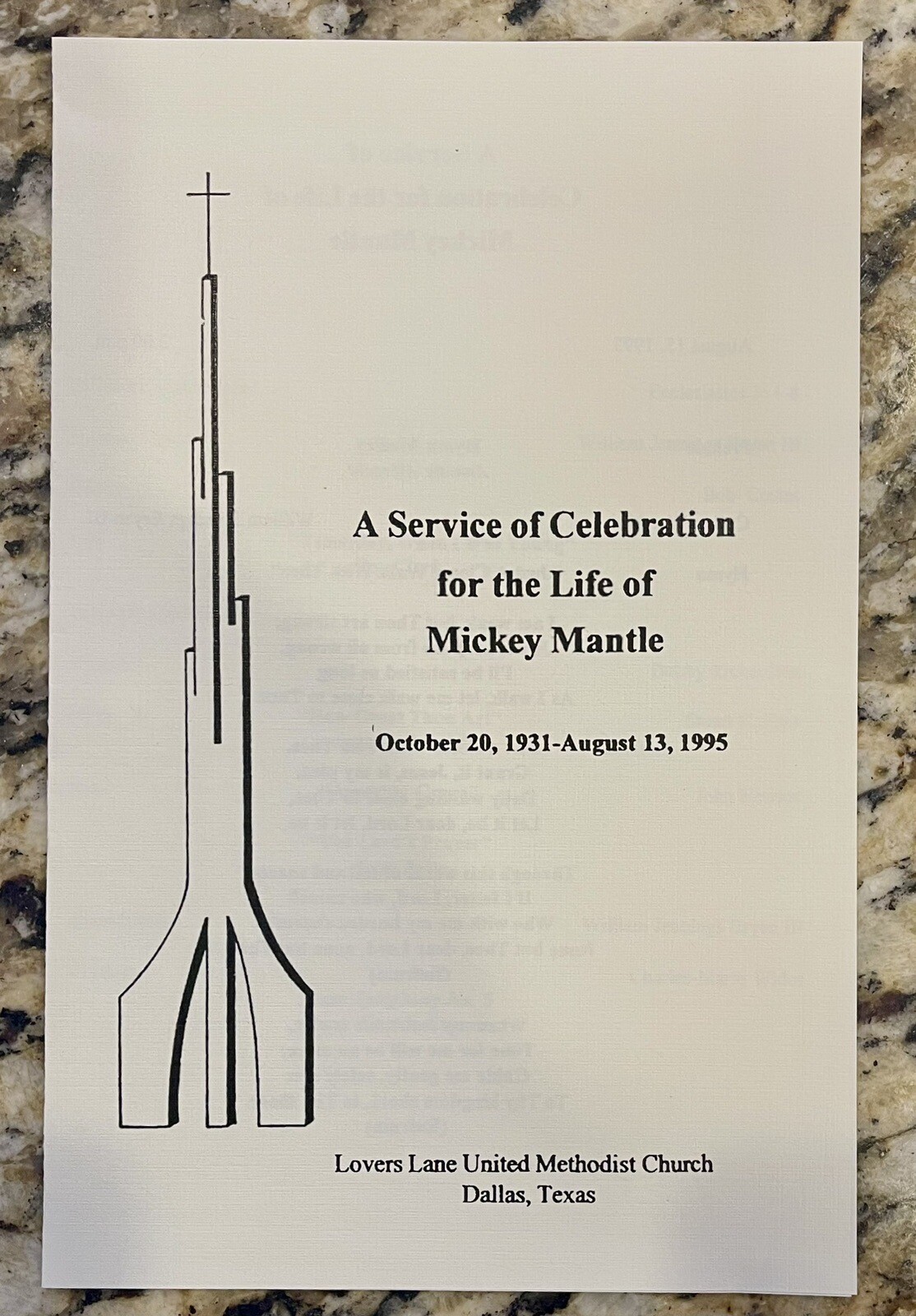 1995 MICKEY MANTLE FUNERAL PROGRAM MEMORIAL PHAMPLET DALLAS TEXAS 8/15 ...