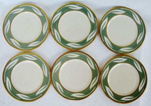 Carole Stupell 6 Bread Plates Porcelain Jade Rim Leaves Gold Mid Century - Picture 3 of 9