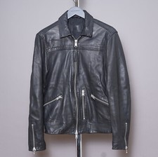 ALL SAINTS Leather Jacket Mens SMALL Black Biker Bomber Celebrity Grail KOPEN