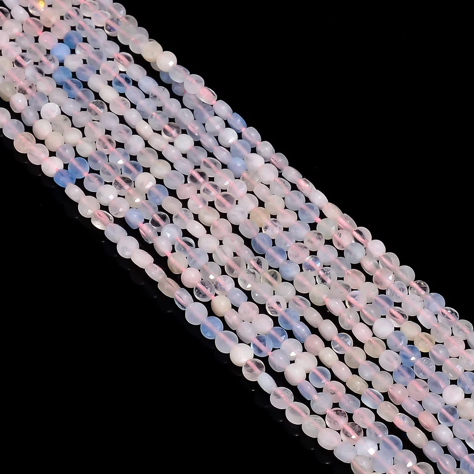 Cuentas facetadas con forma de moneda de piedras preciosas de morganita natural 4X4X3 mm hilo 13" EB-294 Foto 2 de 2