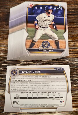 2023 Bowman Dylan O'Rae 1st Paper Lot x46- Milwaukee Brewers Prospect ...