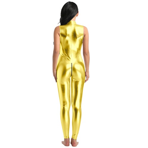 Sexy Women's Wet look Leather Zipper Jumpsuit Catsuit Leotard Bodysuit