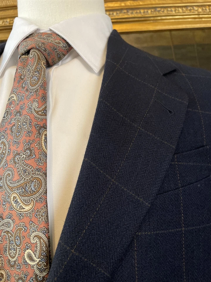 Blazer Saks Fifth Avenue 38S Lana Cachemira Azul Oscuro Espiga Ventana 2Btn Foto 3 de 4