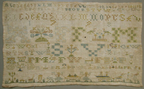 DATED 1798 ANTIQUE DUTCH FRISIAN SILK LINEN NEEDLEWORK SAMPLER LETTERS FLOWERS - Picture 1 of 8