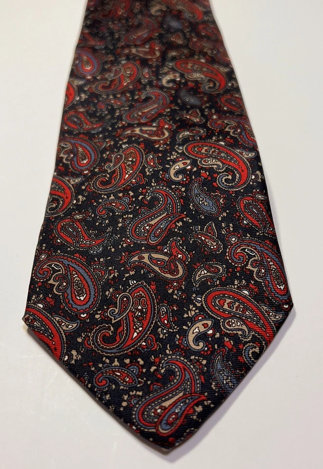 Corbata vintage Christian Dior para hombre azul borgoña cachemira toda seda diseñador de EE. UU. Foto 2 de 4