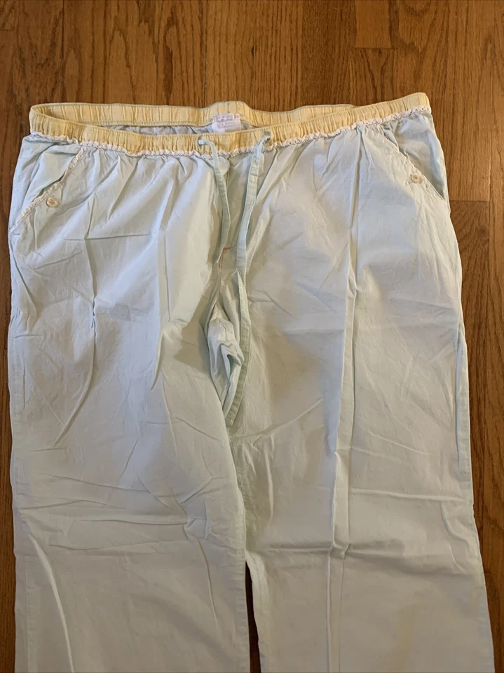 Ole Navy Intimates Lounge Pant XL Cotton Light Weight Pale Blue Yellow Lace trim - Image 3 of 4