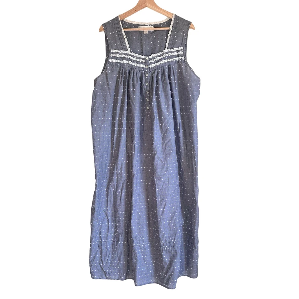 Camisón Eileen West XL Azul Gris Encaje Punto Suizo Sin Mangas Midi Ligero Foto 2 de 4