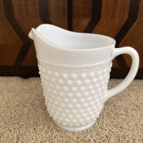 Fenton Hobnail White Milk Glass Pitcher 8” Tall Vintage Very Nice 