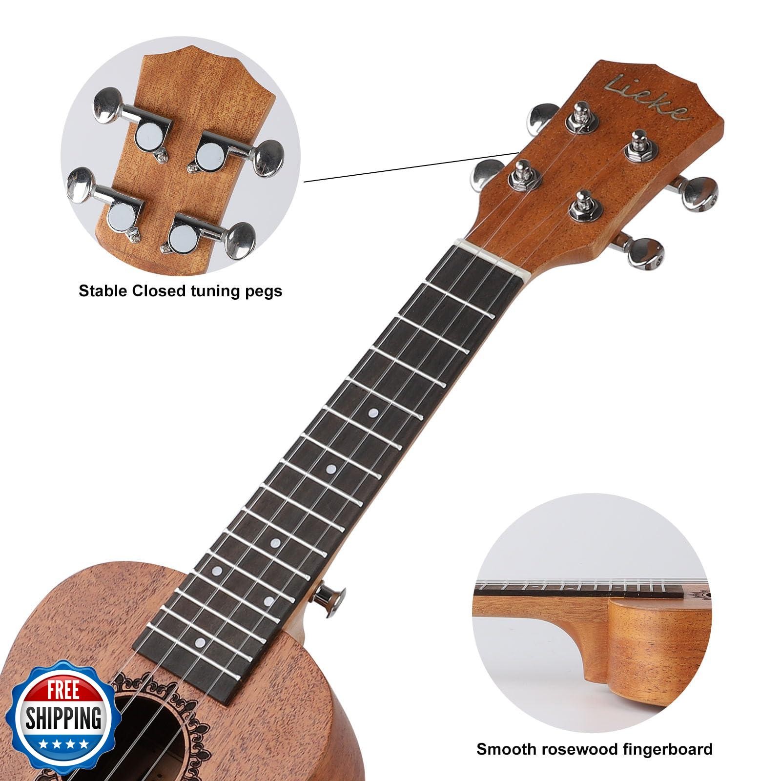 LIEKE Soprano Ukulele 21 inch for Kids Beginners,Mahogany Wood Carbon strings