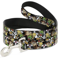 Dog Leash Looney Tunes 6-Character Stacked Collage4 NARROW 0.5"