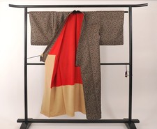  EXC3  Vintage Japanese Silk Kimono Kagoshima Dorozome Mud Dyed Brown From JP