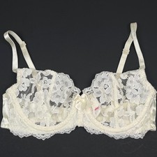 Vintage Victoria Secret Lace Unlined Bra 34B Ivory Floral Sheer Underwire Bridal