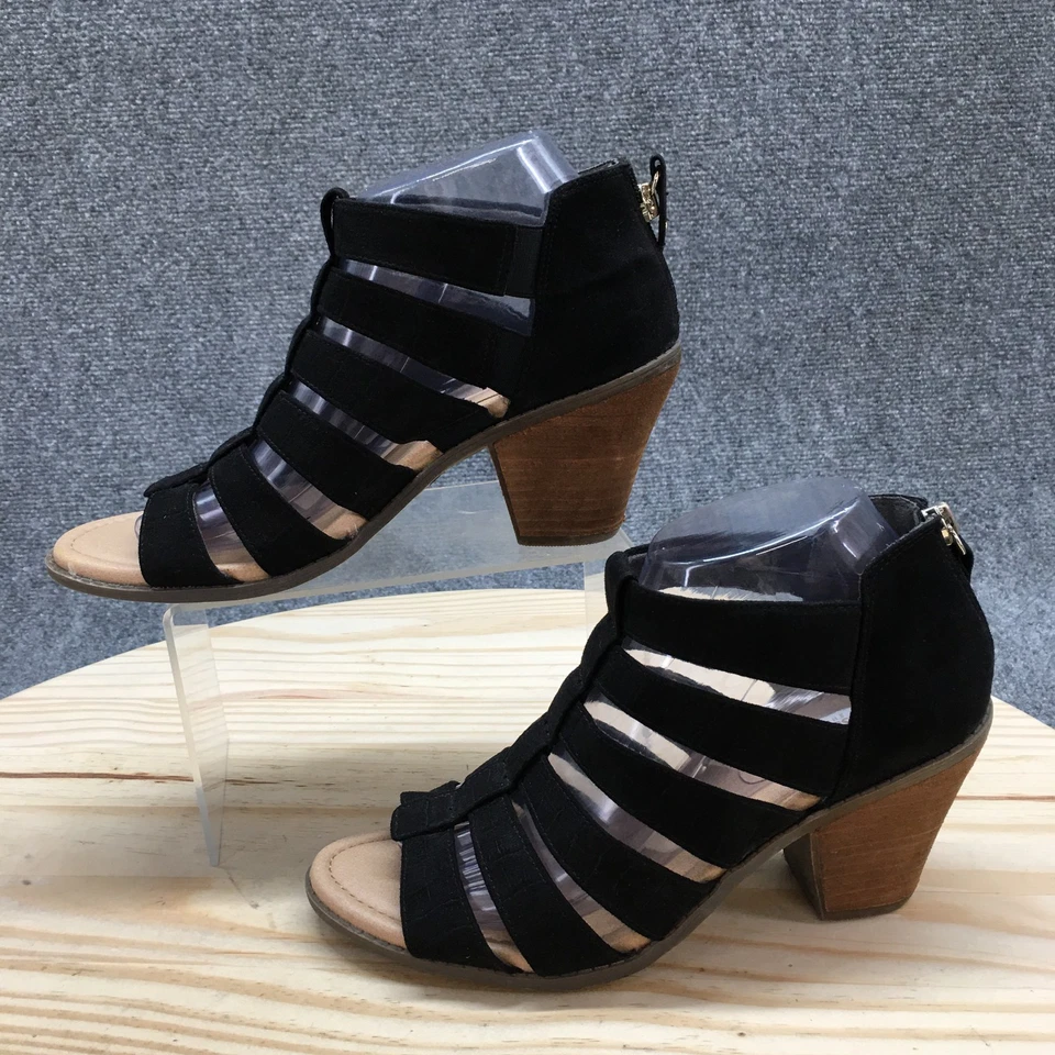 Tacones Dr Scholls Concept para mujer 8M Gladiador tela negra punta abierta tacones bloque Foto 2 de 4