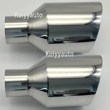 2X Big 5″ Polished Exhaust Tip 2.5″ Inlet Angle Double Wall For Dogge RT SRT RAM