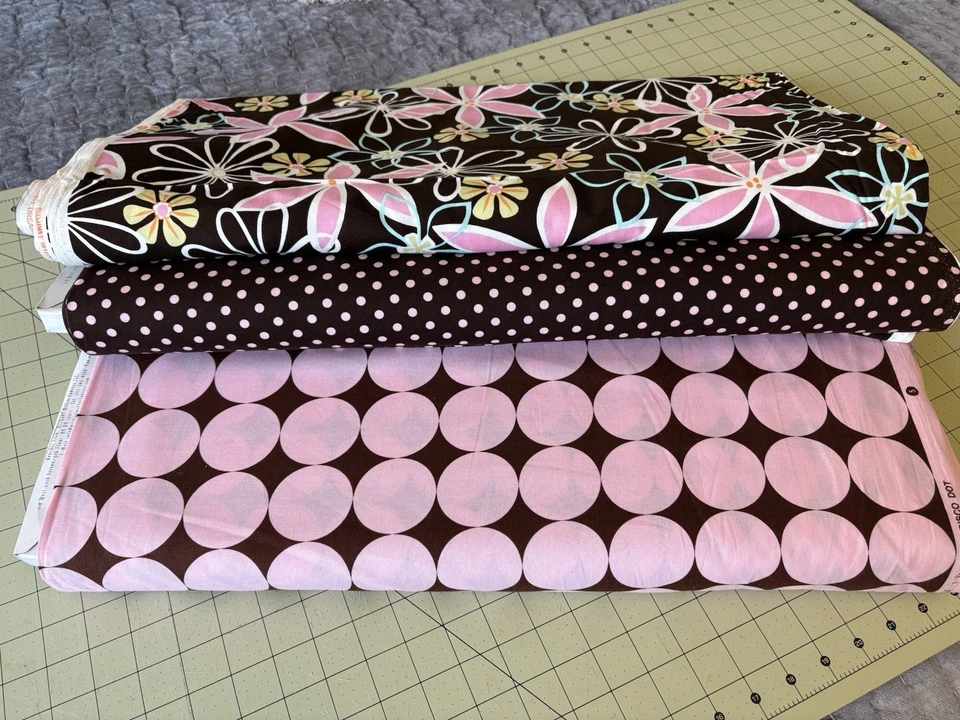 Michael Miller Disco Dots Pink Brown Fabric OOP HTF Polka Dot Cotton Quilt BTY - Image 4 of 4