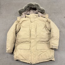 Vintage 90s Ll Bean Goose Down Puffer Jacket Mens Large Tan Hooded Snap