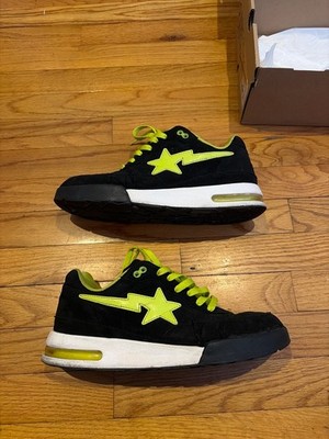 Used Bape Roadsta Size 9 Black and Lime Green