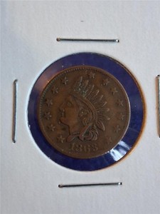 1863 INDIAN HEAD PATRIOTIC CIVIL WAR TOKEN ' NOT ONE CENT '  VF   #MF-4212