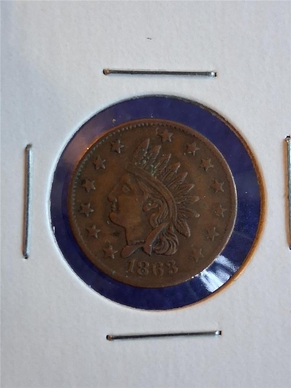 1863 INDIAN HEAD PATRIOTIC CIVIL WAR TOKEN ' NOT ONE CENT '  VF   #MF-4212