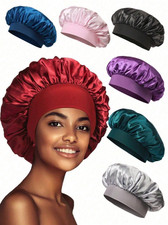 Women Satin Bonnet Night Sleep Cap Hair Hat Silk Head Cover Wide Elastic Band US