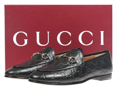 NEW GUCCI LUXURY BLACK LEATHER LADIES GG LOAFERS SHOES 38.5 