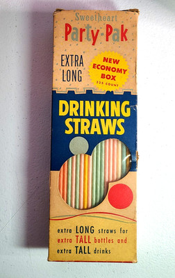 1950s Paper Party Pak Drinking Straws NOS Full Box 225 count Sweetheart colored