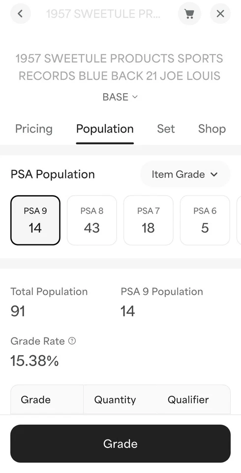 POP 14 PSA 9 Joe Louis 1957 Sweetule Blue Back Horizontal Promo 15% Mint Rate 0^ - Image 3 of 3