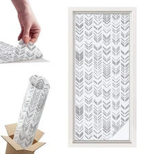 Frosted Window Film Self Adhesive Privacy Arrow Pattern Textures Gray