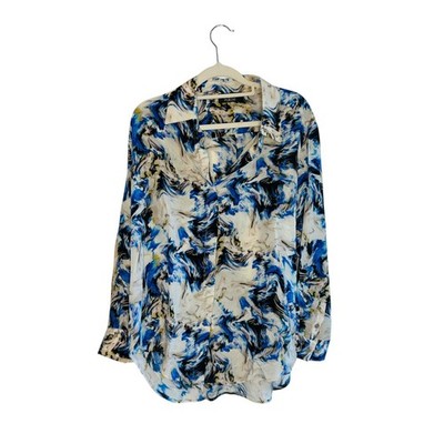 Mela Purdie Silk Top Size AU 8 US 4 Button Front Long Sleeve Soft Blue Blouse