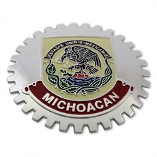 1- NUEVO Insignia Parrilla Frontal Cromada Bandera Mexicana Español MEDALLÓN MICHOACÁN
