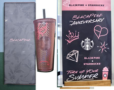 BLACKPINK Starbucks Pink Studded Tumbler 24oz 710ml & Sticker Set Official