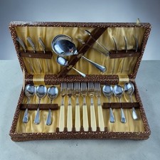 Vintage Cutlery Set Case Faux Bone Handles Serving Set Mixed Incomplete