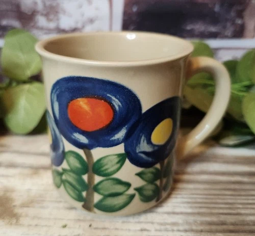 Vtg Otagiri Japan Flower Stoneware Coffee Mug Cup Blue Floral 8 oz MCM