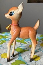 VTG 1960's Celluloid Hard Plastic 7" DEER Fawn Bambi MCM CHRISTMAS Blue DOE EYES