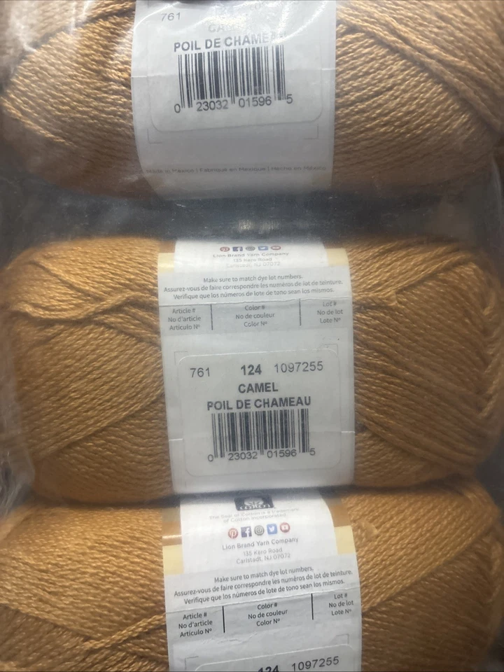 Lion Brand 761-124 24/7 hilo de algodón camel (3 paquetes) Foto 2 de 3