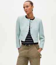 J Crew Lady Jacket in Boucl  Tweed, Faded Mint Size 4 - Office Work Crop Blazer