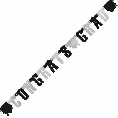 Abschluss 4,5 Fuß Buchstaben Banner schwarz und silber - Glückwunsch Abschluss