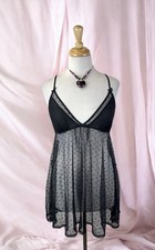 Black Mesh Sheer Polka Dot Lingerie Top Mini Dress Kawaii Goth Fairy Coquette M