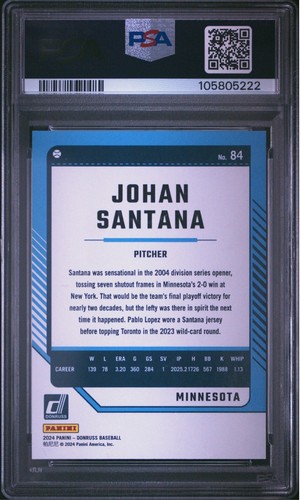 2024 Donruss Johan Santana Artist Proof 02/25 PSA 10 GEM MT Minnesota Twins Mets - Bild 2 von 2