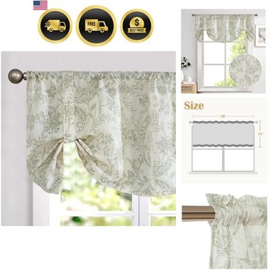 Kitchen Tie Up Valance Curtain Linen Floral Farmhouse Valance for Living Room...