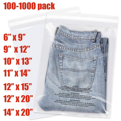 #ad Clear Poly Bags with Suffocation Warning Permanent Adhesive Shirt Apparel 1.5mil $14.85