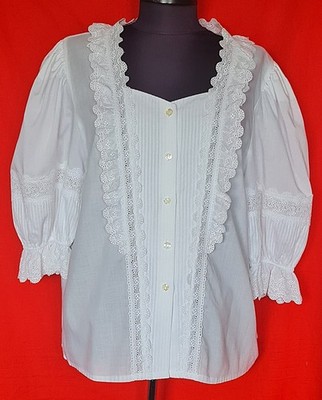 BLOUSE VINTAGE GEBE OKTOBERFEST TYROL WHITE COTTON WOMENS TOP SIZE US 14 EU 42