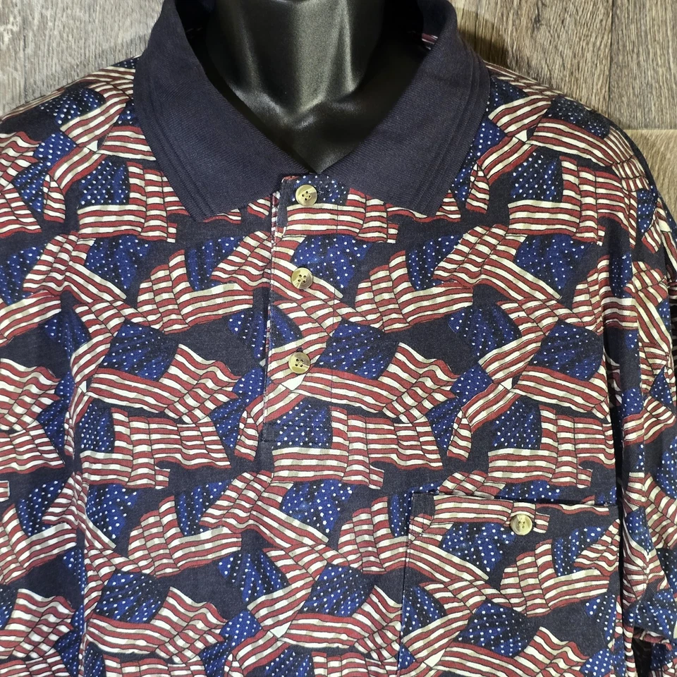 Camisa polo de golf SUN CASUALS para hombre 4X estampado de bandera patriótica roja blanca azul nueva con etiquetas Foto 3 de 4