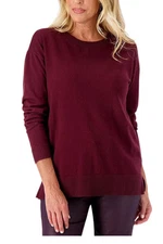 Denim & Co. Women's Crew Neck Long Sleeve Pullover Sweater Wine