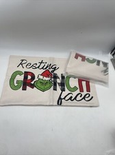 Grinch Throw Pillow Covers 20'' X 11'' Resting Grinch Face Christmas Cute 2 ct