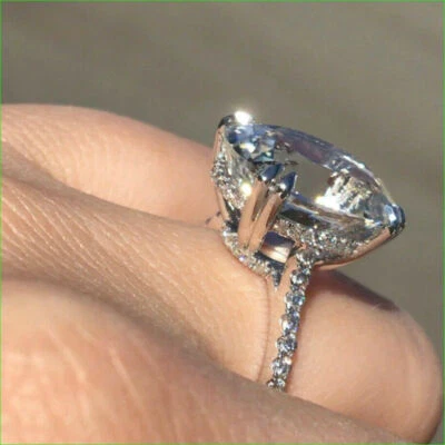 4Ct Coupe Ovale Moissanite Halo Bague Solitaire Fiançailles 10K Blanc Solide Or - Photo 1/4