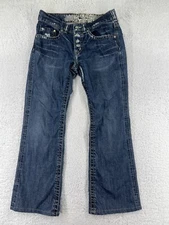 Public Opinion Pants Mens 31 Blue Denim Jeans Bootcut Button Fly Distressed Dark